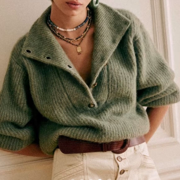 Sezane Sweaters - Sezane Micky Jumper khaki green alpaca blend high loft knit button